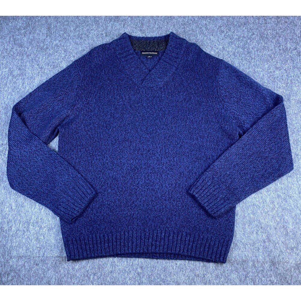Tricots St Raphael Mens Sweater V Neck Tight Knit Blue Acrylic Long Sleeve Sz XL